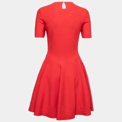 Pre Owned Alexander McQueen Red Jacquard Knit Flared Dress M