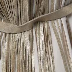 Pre Owned Alexander McQueen Gold LeatherFringed Belted Midi Dress S