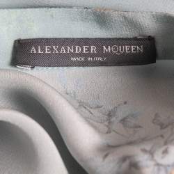 Pre Owned Alexander McQueen Blue Floral Printed Silk Mandarin Collar Blouse M