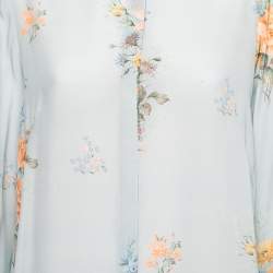 Pre Owned Alexander McQueen Blue Floral Printed Silk Mandarin Collar Blouse M