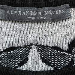 Pre Owned Alexander McQueen Black Embroidered Birds Knit Midi Dress L