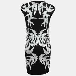 Pre Owned Alexander McQueen Black Embroidered Birds Knit Midi Dress L