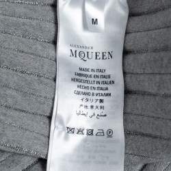 Pre Owned Alexander McQueen Metallic Grey Ribbed Knit Off-Shoulder Maxi Dress M