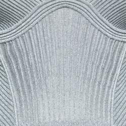 Pre Owned Alexander McQueen Metallic Grey Ribbed Knit Off-Shoulder Maxi Dress M