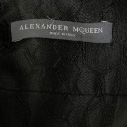 Pre Owned Alexander McQueen Black Bee Jacquard Silk Peplum Blouse M