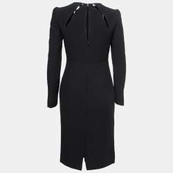 Pre Owned Alexander McQueen Black Crepe Cut Out Detail Long Sleeve Dress S