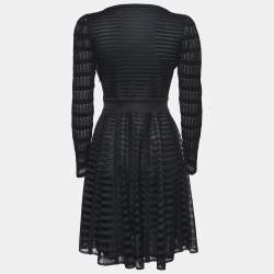Pre Owned Alexander McQueen Black Textured Blend Long Sleeve Round Neck Dress M