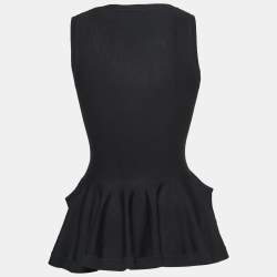Pre Owned Alexander McQueen Black Wool Knit Peplum Tank Top S