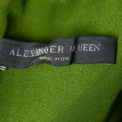 Pre Owned Alexander McQueen Green Wool Capelet Belted Midi Dress S