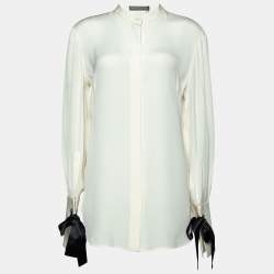 Alexander McQueen Cream Silk Sleeve Tie Detail Shirt M
