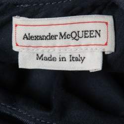 Pre Owned Alexander McQueen Blue Crepe & Denim Contrast Lace Up Dress M