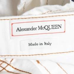Pre Owned Alexander McQueen White Denim Side Stripe Wide Leg Jeans M Waist 27"