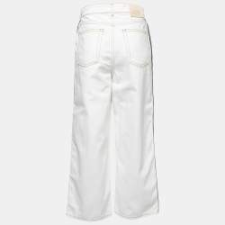 Pre Owned Alexander McQueen White Denim Side Stripe Wide Leg Jeans M Waist 27"