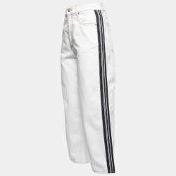 Pre Owned Alexander McQueen White Denim Side Stripe Wide Leg Jeans M Waist 27"