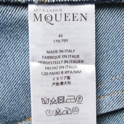 Pre Owned Alexander McQueen Blue Denim Ripped Straight Leg Jeans M Waist 32"