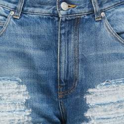 Pre Owned Alexander McQueen Blue Denim Ripped Straight Leg Jeans M Waist 32"