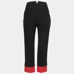 Pre Owned Alexander McQueen Black Crepe Contrast Hem Detail Trousers M