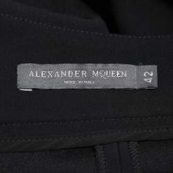 Pre Owned Alexander McQueen Black Crepe Contrast Hem Detail Trousers M