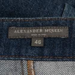Pre Owned Alexander McQueen Blue Patched Denim Flared Jeans L Waist 34"