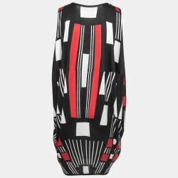 Pre Owned Alexander McQueen Black Printed Silk Knit Sleeveless Midi Dress S