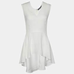 Alexander McQueen White Crepe Sleeveless Asymmetric Peplum Top M