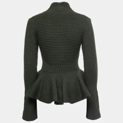 Alexander McQueen Dark Green Wool Cable Knit Shawl Neck Button Front Sweater M