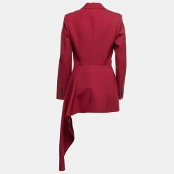 Pre Owned Alexander McQueen Burgundy Wool Blend Asymmetrical Blazer M