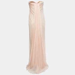 Alexander McQueen Light Coral Silk Chiffon Draped Strapless Gown L
