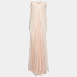 Alexander McQueen Light Coral Silk Chiffon Draped Strapless Gown L