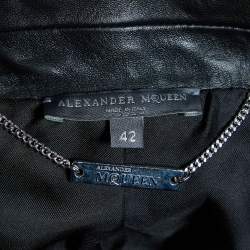 مملوكة مسبقًا Alexander McQueen Black Leather Biker Overlay Jacket M