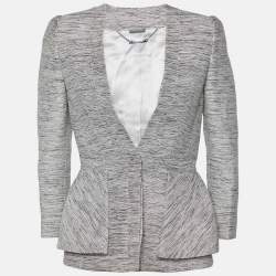 Pre Owned Alexander McQueen Grey Paper Yarn & Wool Blazer & Pants Set S