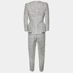 Pre Owned Alexander McQueen Grey Paper Yarn & Wool Blazer & Pants Set S