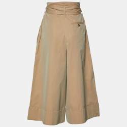 Pre Owned Alexander McQueen Beige Cotton Paper Bag Waist Tie Detail Culottes M
