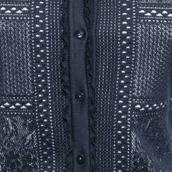 Alexander McQueen Navy Blue Patterned Knit Button Front Sweater L