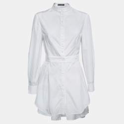 Alexander McQueen White Cotton Asymmetric Peplum Hem Detailed Shirt Tunic M