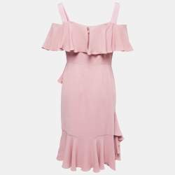 Pre Owned Alexander McQueen Pink Silk Chiffon Ruffled Off-Shoulder Midi Dress M