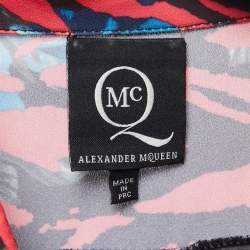 Pre Owned Alexander McQueen Multicolor Crepe Lace Trimmed Sleeveless Flared Short Dress M