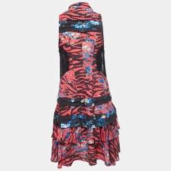 Pre Owned Alexander McQueen Multicolor Crepe Lace Trimmed Sleeveless Flared Short Dress M