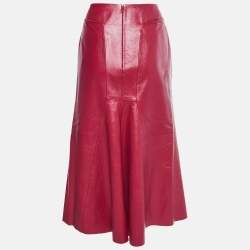 Pre Owned Alexander McQueen Magenta Pink Leather Midi Skirt M