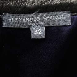 Pre Owned Alexander McQueen Multicolor Tweed Leather Trimmed Bow Detail Knee Length Skirt M