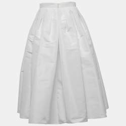 Pre Owned Alexander McQueen White Taffeta Flared Midi Skirt M