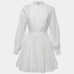 Alexander McQueen White Cotton Paneled Flared Mini Dress S