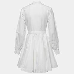 Alexander McQueen White Cotton Paneled Flared Mini Dress S