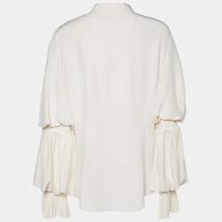 Pre Owned Alexander McQueen Cream Silk Ruffle Sleeve Shirt L