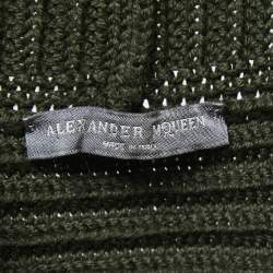 Pre Owned Alexander McQueen Dark Green Wool Cable Knit Peplum Sweater M