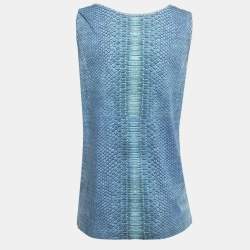 Pre Owned Alexander McQueen Blue Skull Printed Cotton Knit Tank Top S