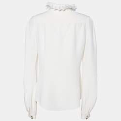 Pre Owned Alexander McQueen Cream Silk Lace Trim Top M