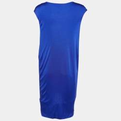 Pre Owned Alexander McQueen Royal Blue Jersey Ruched Sleeveless Mini Dress L