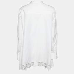 Pre Owned Alexander McQueen White Cotton & Lace Detail High Low Hem Shirt M