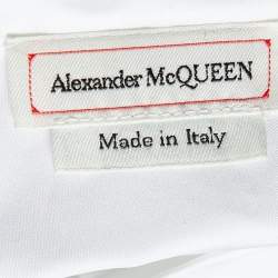 Pre Owned Alexander McQueen White Cotton & Lace Detail High Low Hem Shirt M